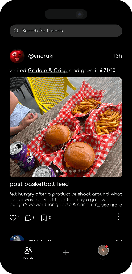 Pepperlog friends feed showing restaurant logs from people you follow